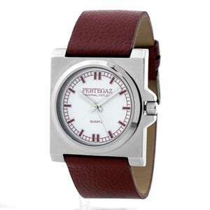 PERTEGAZ Leather Dress Watch with Detailing Unisex Bordeaux Unisex Watches